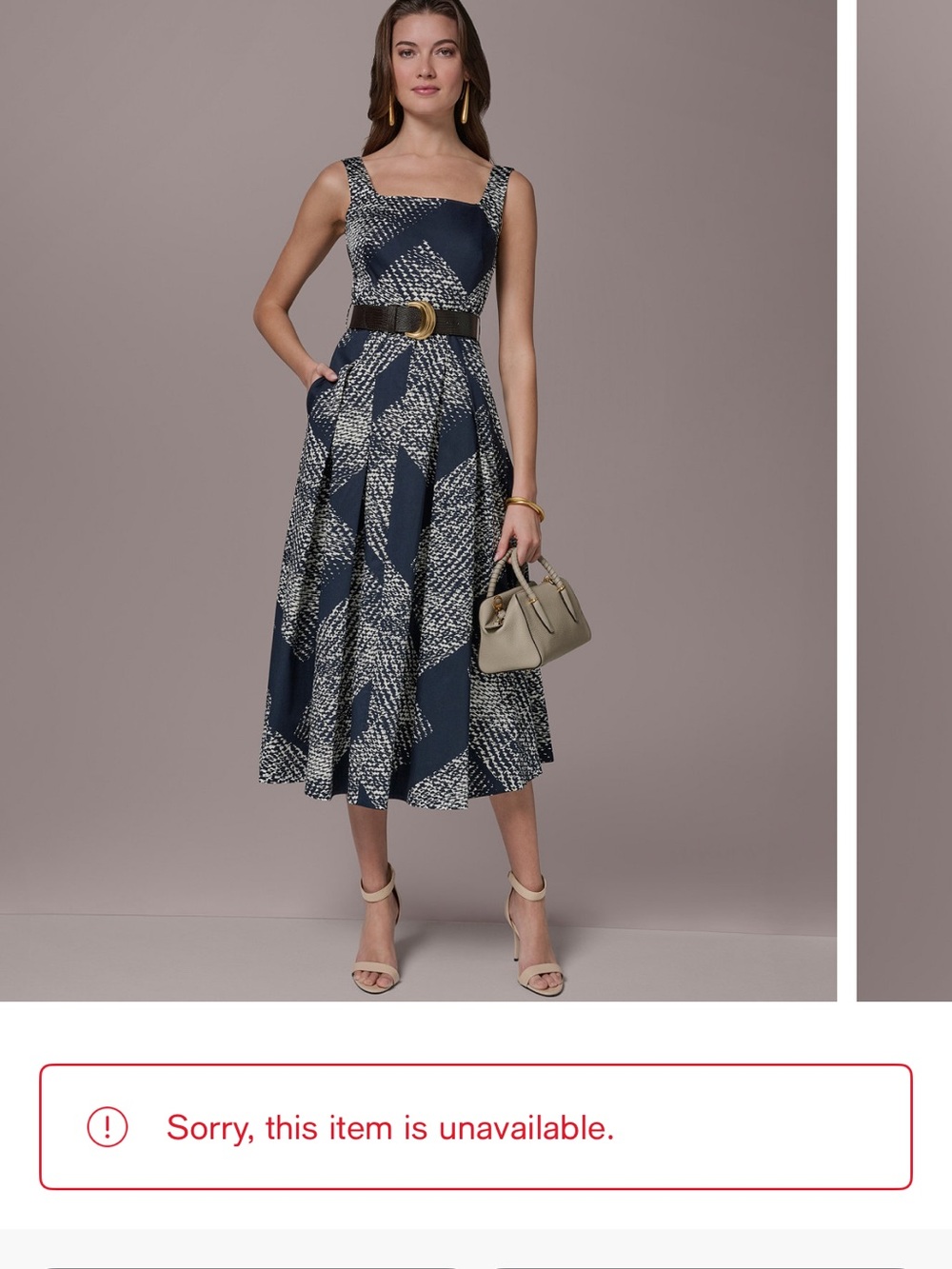 DONNA KARAN Navy Patterned Square-Neck Midi Dress